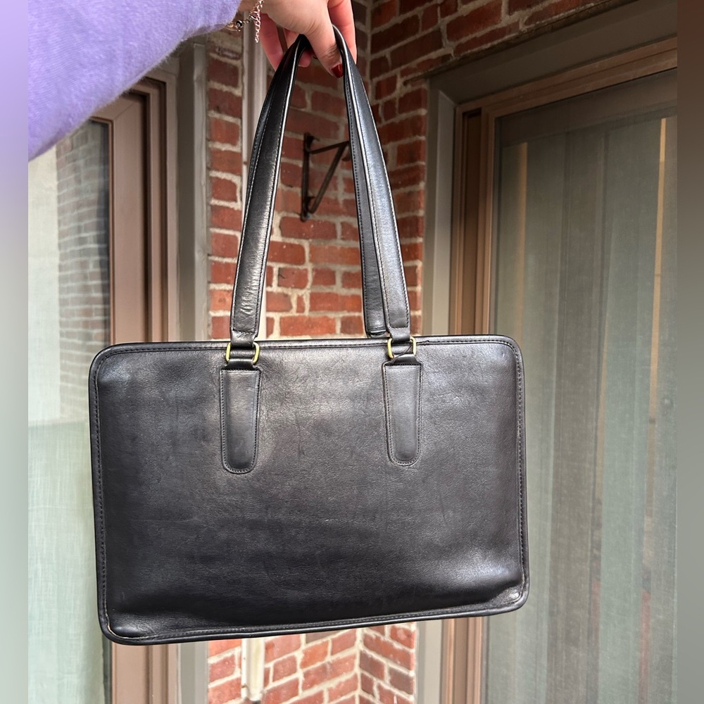 Vintage coach NYC marketing tote 9665 black leather shoulder bag work 80s retro